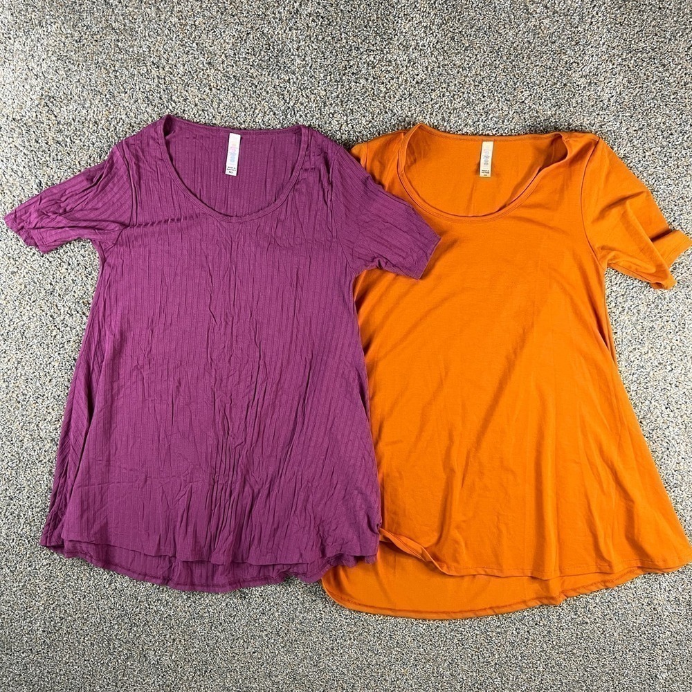 Lularoe Perfect T Bundle of 2 Tops Women's Size XXS Purple Ribbed Orange
